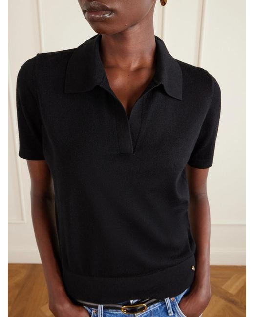 Anine Bing Black Merino Wool And Cashmere-Blend Polo Shirt