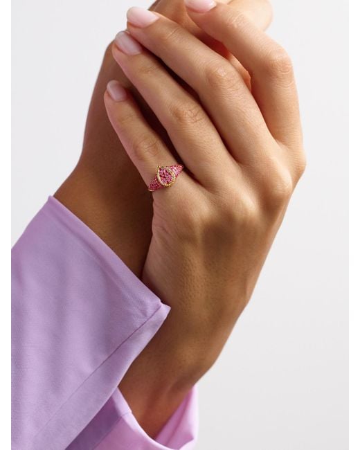 Yvonne Léon Natural Baby Chevalière Poire 9-Karat, Ruby And Sapphire Signet Ring