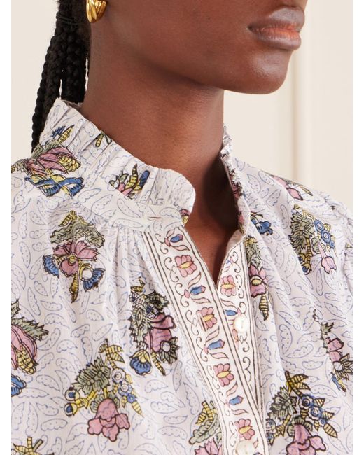 Alix Of Bohemia White Winnie Mist Printed Cotton Gauze Shirt