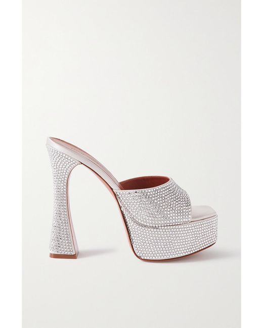 AMINA MUADDI Natural Dalida Crystal-Embellished Satin Platform Sandals