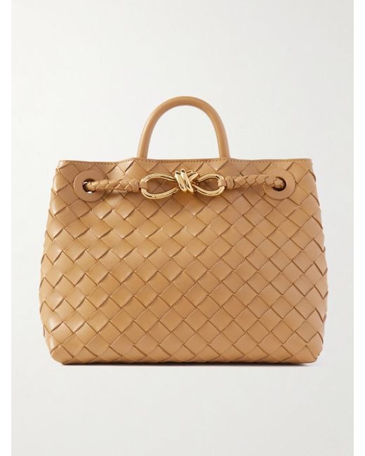 Bottega Veneta Natural Andiamo Kleine Tote Aus Intrecciato-Leder Mit Verzierung