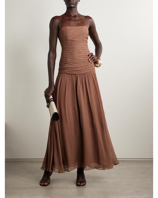Staud Brown Dalton Maxikleid Aus Krepon Mit Raffungen