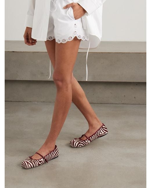 Gucci White Horsebit-Detailed Zebra-Print Calf Hair Ballet Flats