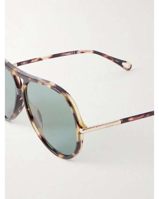 Chloé Brown Tubolar Aviator-Style Recycled Tortoiseshell Acetate Sunglasses