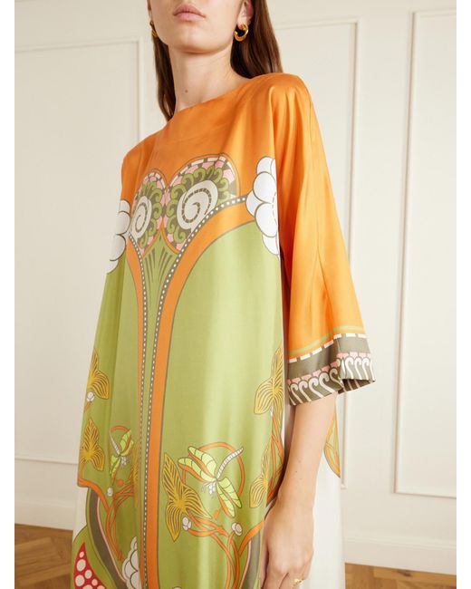 LaDoubleJ Multicolor Muumuu Belted Printed Silk-Twill Maxi Dress