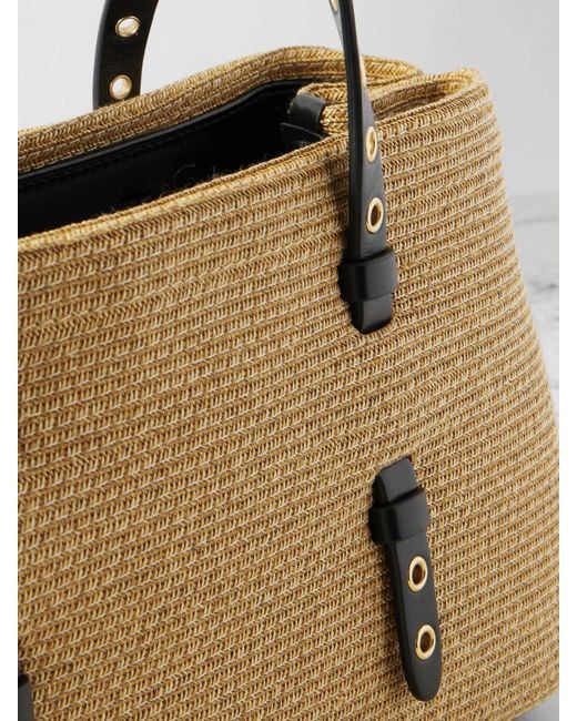 Alaïa Natural Mena E/W Medium Eyelet-Embellished Leather-Trimmed Raffia Tote