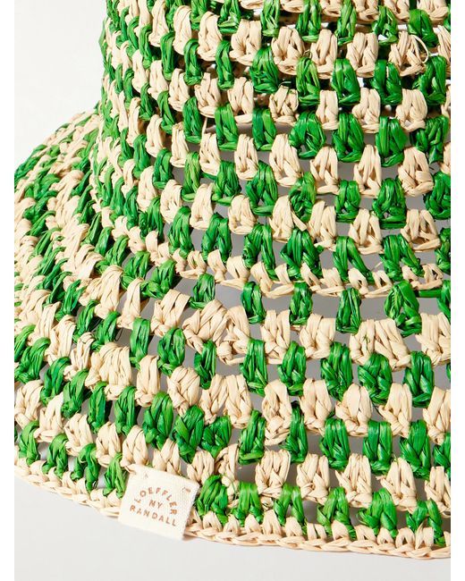 Loeffler Randall Green Jocelyn Checked Raffia Bucket Hat