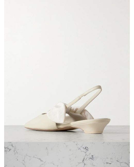 Neous Natural Uba Bow-Embellished Faille And Leather Slingback Flats