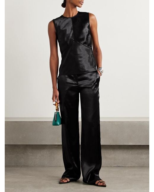Ulla Johnson Black Ollie Satin Straight-Leg Pants