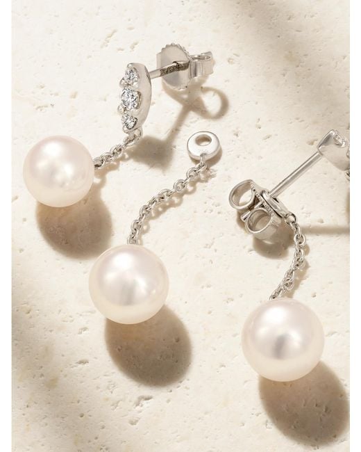 Mikimoto Natural 18-Karat, Diamond And Pearl Earrings