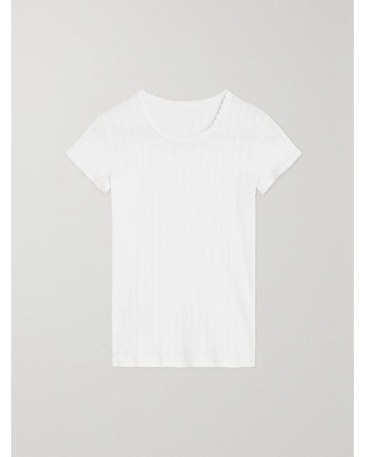 Leset White Pointelle-Knit Cotton-Jersey T-Shirt
