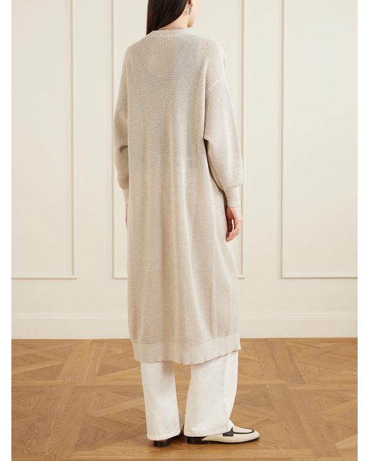 Brunello Cucinelli Natural Metallic Open-Knit Cotton-Blend Cardigan