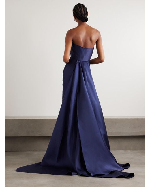 Solace London Blue Imani Strapless Pleated Twill Gown