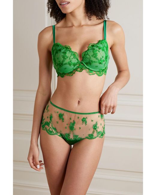 I.D Sarrieri Green Net Sustain Petal Bloom Embroidered Tulle Underwired Bra