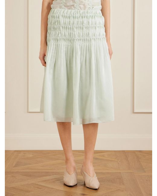 Khaite White Florence Shirred Lyocell And Silk-Blend Skirt