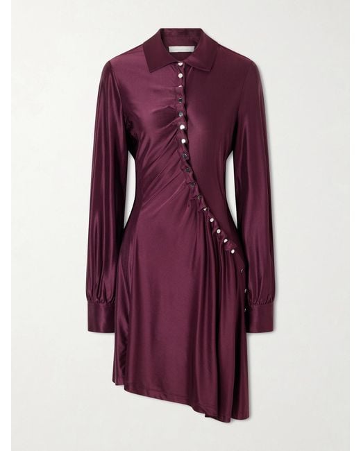 Rabanne Purple Pleated Jersey-Satin Mini Dress