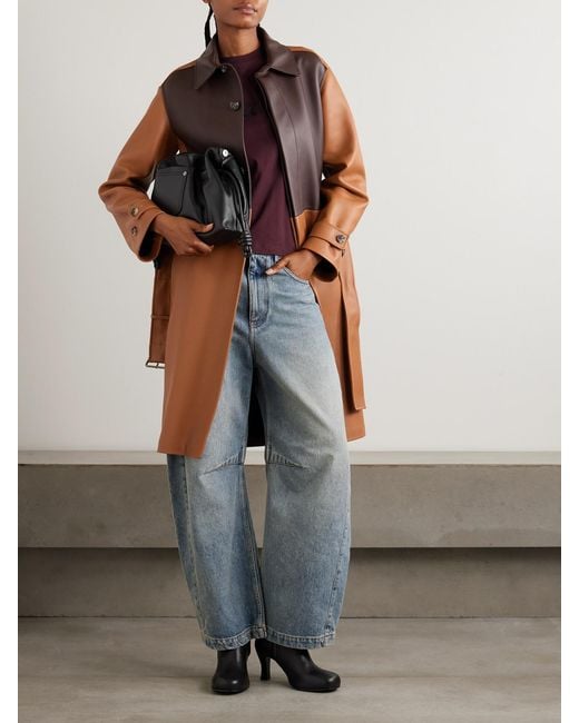 Loewe Brown Belted Two-Tone Leather Coat