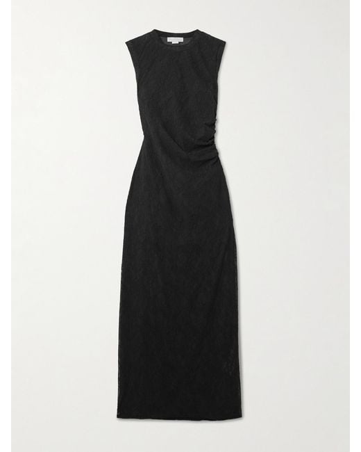 Stella McCartney Black Ruched Stretch Recycled-Lace Maxi Dress