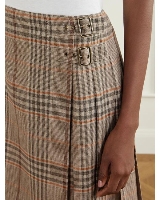 Burberry Natural Pleated Checked Wool Mini Skirt