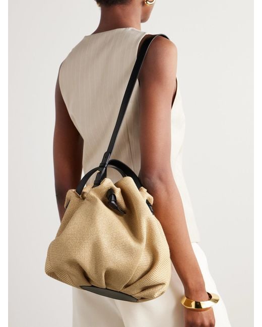 Neous Metallic Taurus Leather-Trimmed Woven Raffia Tote