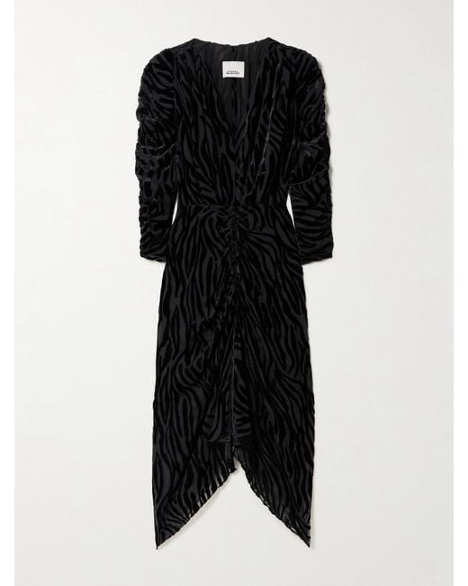 Isabel Marant Black Nemil Ruched Devoré-Velvet Midi Dress