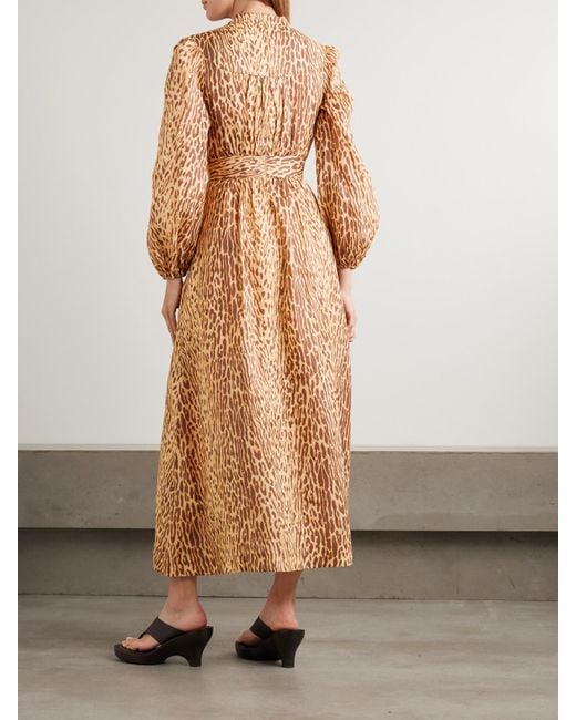 Zimmermann Natural Cascadian Leopard-Print Linen Maxi Dress