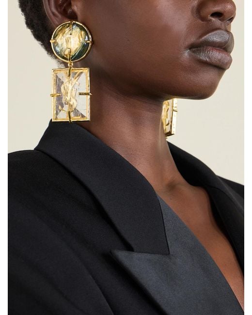 Saint Laurent Natural Bo Rondes Et Rectangles-Plated Earrings