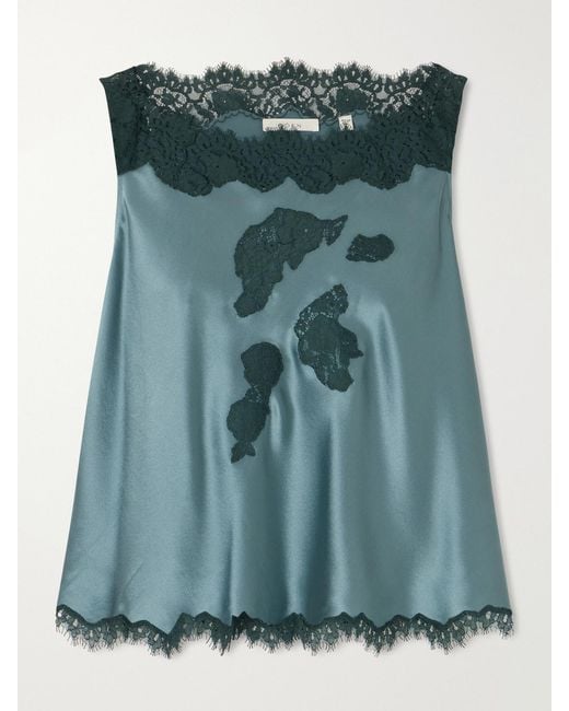 Doen Green Valerina Lace-Trimmed Silk Cami