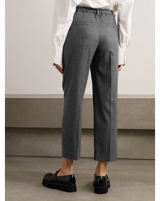 Brunello Cucinelli Gray Cropped Pleated Wool And Cashmere-Blend Tapered Pants