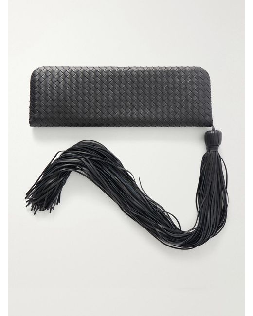 Bottega Veneta Metallic Serata Intrecciato Plume Tassel Leather Clutch