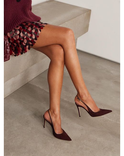 Gianvito Rossi Brown 95 Metallic Leather-Trimmed Suede Slingback Pumps