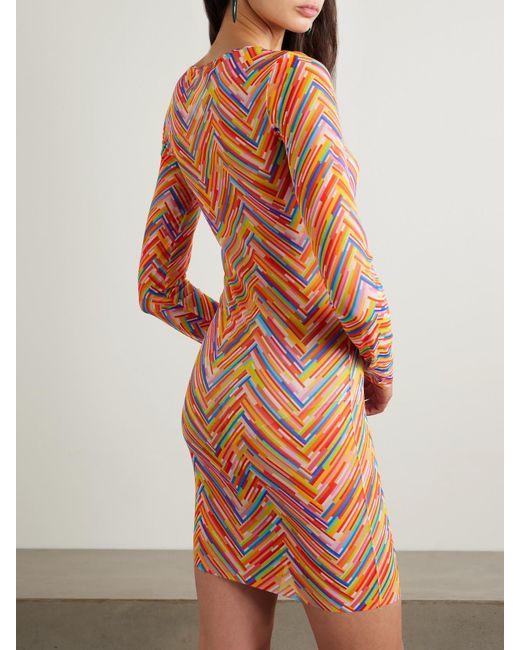 Missoni Orange Mare Minikleid Aus Bedrucktem Stretch-Tüll