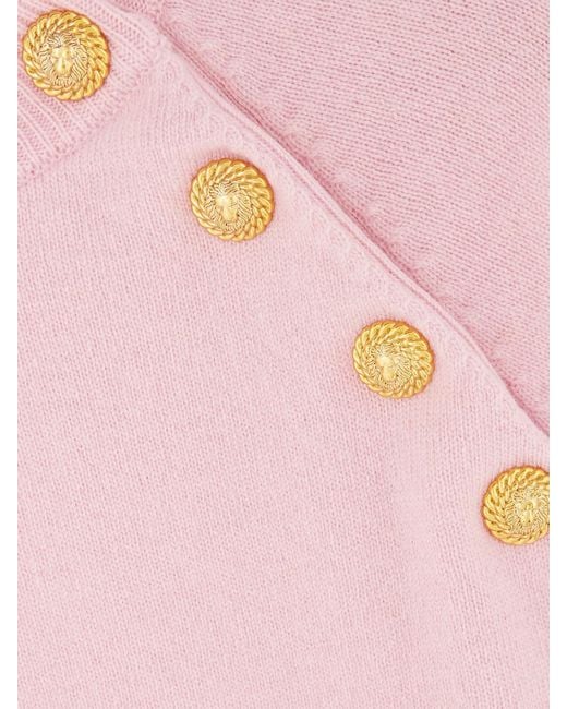 Balmain Pink Button-Embellished Cashmere And Wool-Blend Sweater