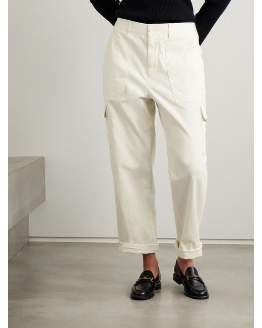 James Perse White Herringbone Cotton-Blend Cargo Pants