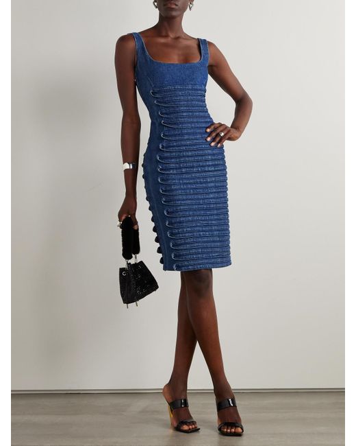 Versace Blue Appliquéd Denim Mini Dress