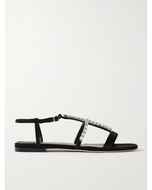 Jimmy Choo Black Gwyn Crystal-Embellished Satin Sandals