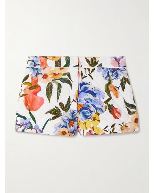 Farm Rio Blue Greek Garden Quilted Floral-Print Lyocell And Cotton-Blend Shorts
