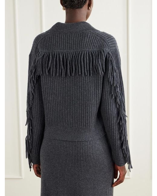 Jonathan Simkhai Blue Natalia Fringed Ribbed Wool And Recycled Cashmere-Blend Polo Sweater