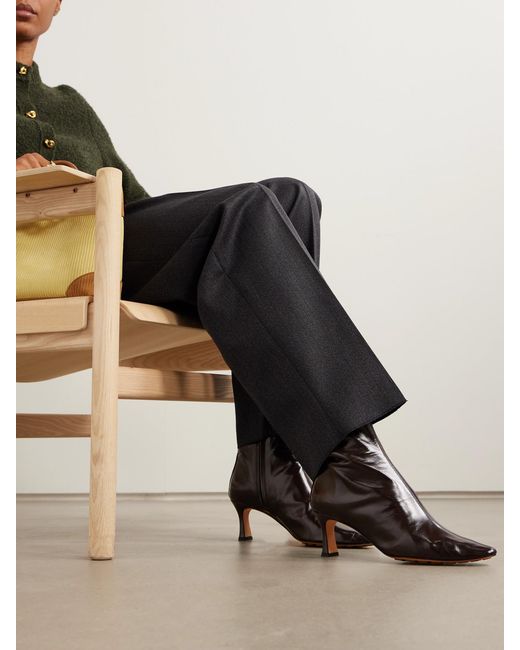 Bottega Veneta Black Sofia Glossed-Leather Ankle Boots
