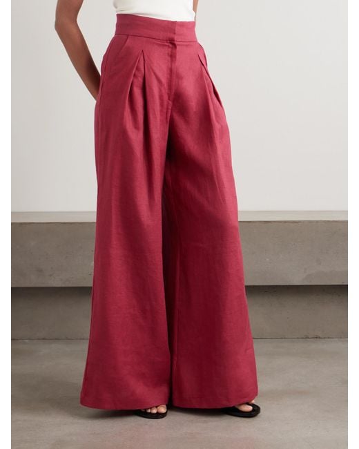 ANDRES OTALORA Red Desperte Pleated Linen Wide-Leg Pants
