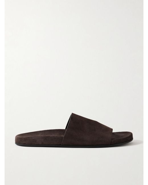 The Row White Hugh Suede Slides