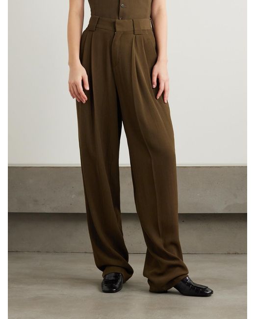 Petar Petrov Green Evidence Pleated Wool-Blend Twill Wide-Leg Pants