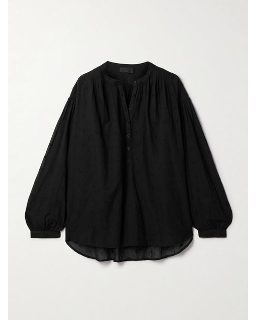 Nili Lotan Black Neville Embroidered Cotton-Voile Blouse