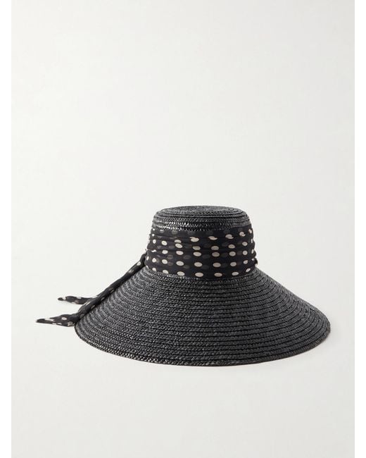Eugenia Kim Black Mirabel Chiffon-Trimmed Straw Sunhat
