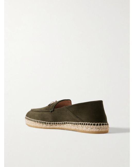 Gucci Green Cleo Collapsible-Heel Horsebit-Detailed Suede Espadrilles