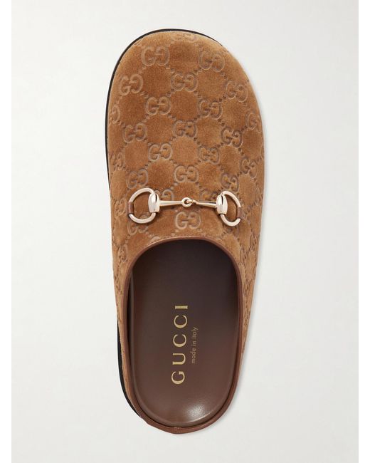 Gucci White Horsebit-Embellished Logo-Debossed Suede Slip-Ons