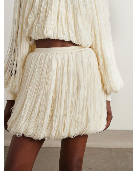 Alaïa Natural Fringed Wool-Blend Mini Skirt