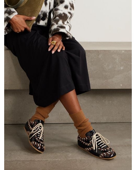 Dries Van Noten Black Cord And Velvet-Trimmed Glossed-Leather Sneakers
