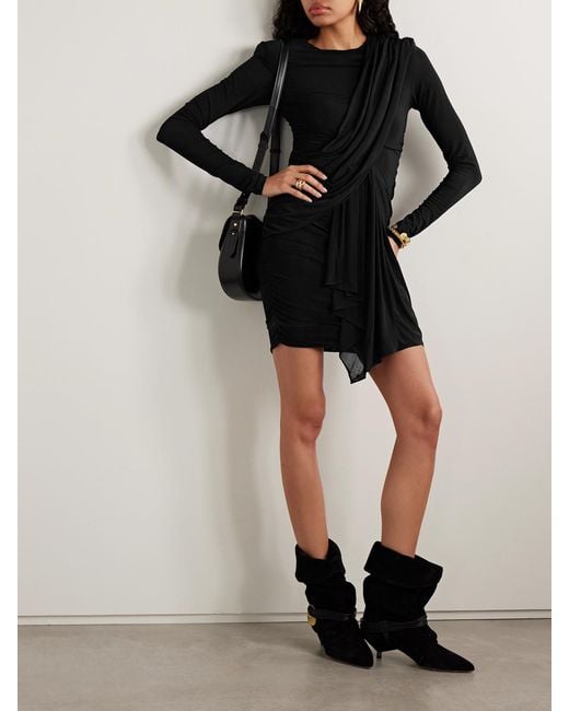 Isabel Marant Black Georgia Ruched Draped Stretch-Jersey Mini Dress