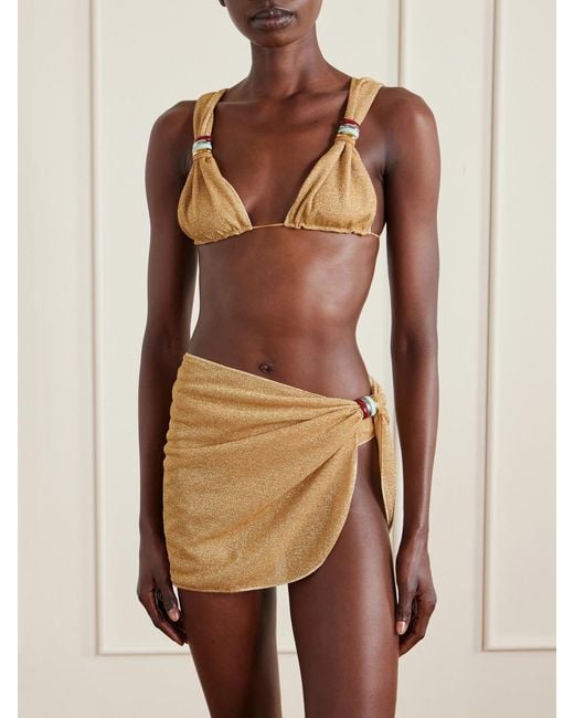 Oseree Natural Lumière Embellished Lurex Pareo